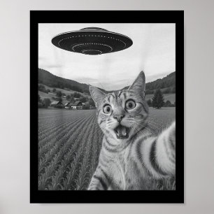 Cat Selfie med Alien Ufo Funny Cat Funny Alien Poster