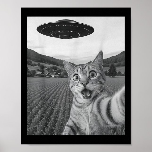 Cat Selfie med Alien Ufo Funny Cat Funny Alien Poster (Framsidan)