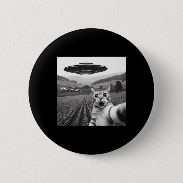 Cat Selfie med Alien Ufo Funny Cat Gifts För manar Knapp (Framsida)