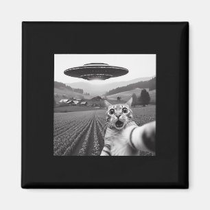 Cat Selfie med Alien Ufo Funny Cat Gifts För manar Magnet