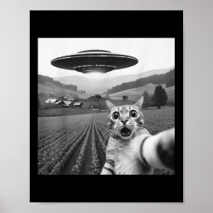 Cat Selfie med Alien Ufo Funny Cat Gifts För manar Poster