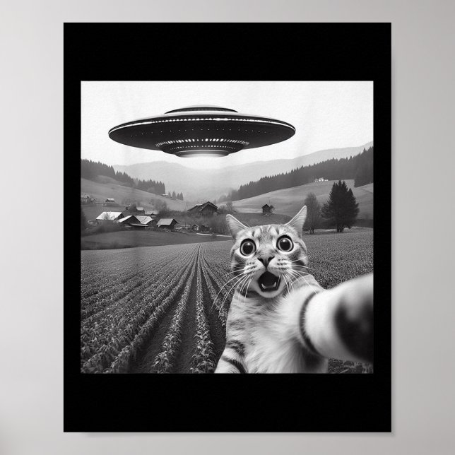 Cat Selfie med Alien Ufo Funny Cat Gifts För manar Poster (Framsidan)