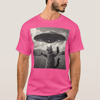 Cat Selfie med Alien Ufo Funny Cat T Shirt