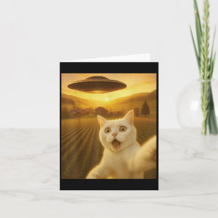 Cat Selfie med Alien Ufo Funny Cats Gats För manar Kort