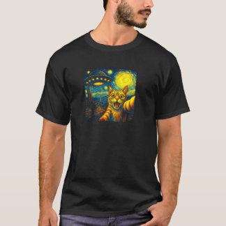Cat Selfie med Alien UFO Funny Starry Night Van G. T Shirt