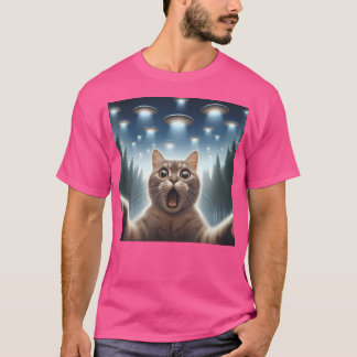 Cat Selfie med Ufo Alien Funny Surprisad Cat Ufo T Shirt