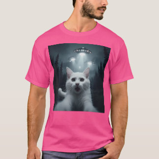 Cat Selfie med Ufo Funny T Shirt