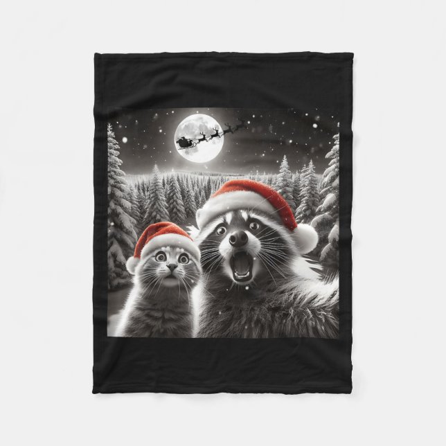 Cat Selfie Racoon Funny Santa Christmas Dog  Fleecefilt (Framsidan)