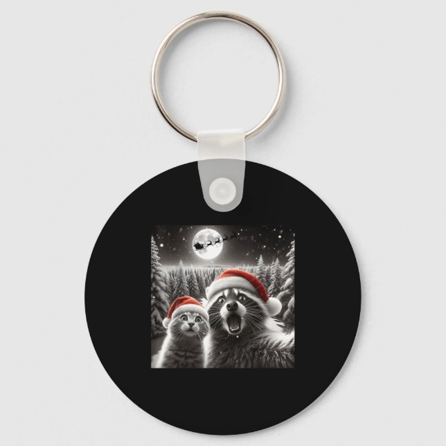 Cat Selfie Racoon Funny Santa Christmas Dog  Nyckelring (Framsida)