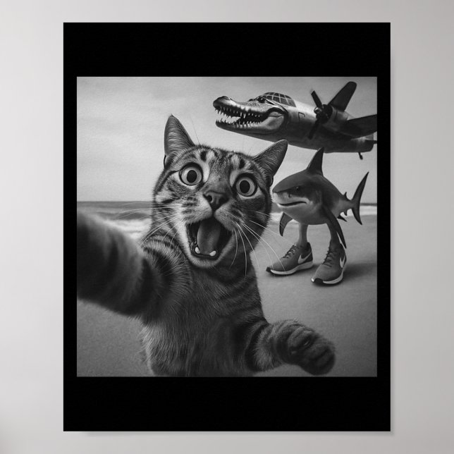 Cat Selfie Shark Crocodile Italian Brainrot Meme M Poster (Framsidan)