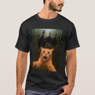 Cat Selfie Turkey Chase Funny Thanksgiving Kitty H T Shirt