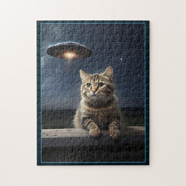 Cat Selfie UFO Jigszle Puzzle Funny Alien Pussel (Vertikal)