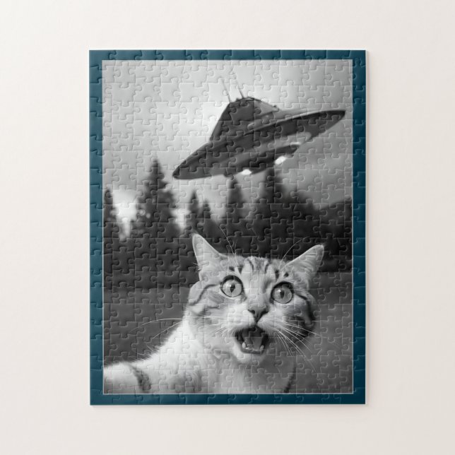 Cat Selfie UFO Jigszle Puzzle Funny Pussel (Vertikal)