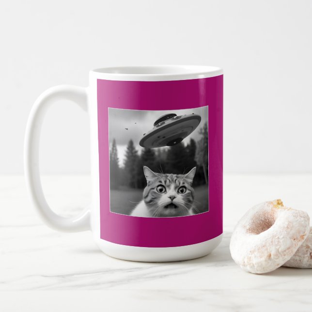 Cat Selfie UFO Mugg Funny Coffee Mugg (Med munk)