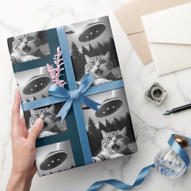 Cat Selfie UFO Wrapping Papper Julfusk Presentpapper (Gifting)
