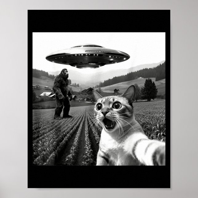 Cat Selfie With Alien Ufo Funny Cat Alien Bigfoot  Poster (Framsidan)