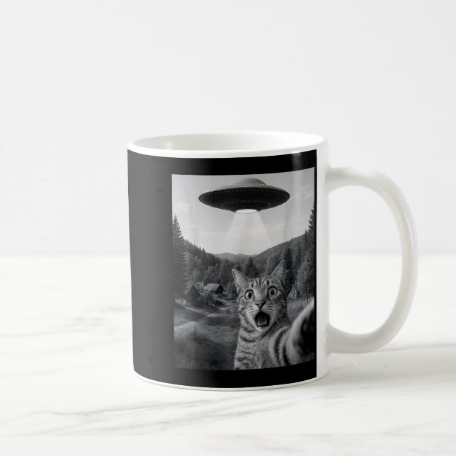 Cat Selfie With Alien Ufo Funny Cat Funny Ed Cat  Kaffemugg (Höger)