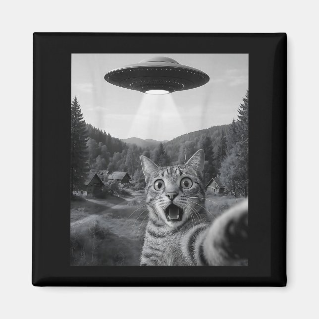 Cat Selfie With Alien Ufo Funny Cat Funny Ed Cat  Magnet (Framsidan)