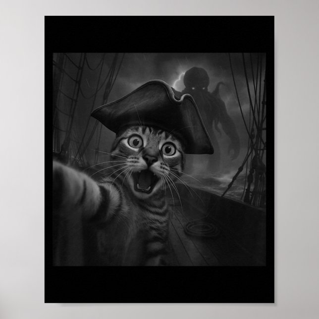 Cat Selfie With Cthulhu Cosmic Horror Funny Meme M Poster (Framsidan)