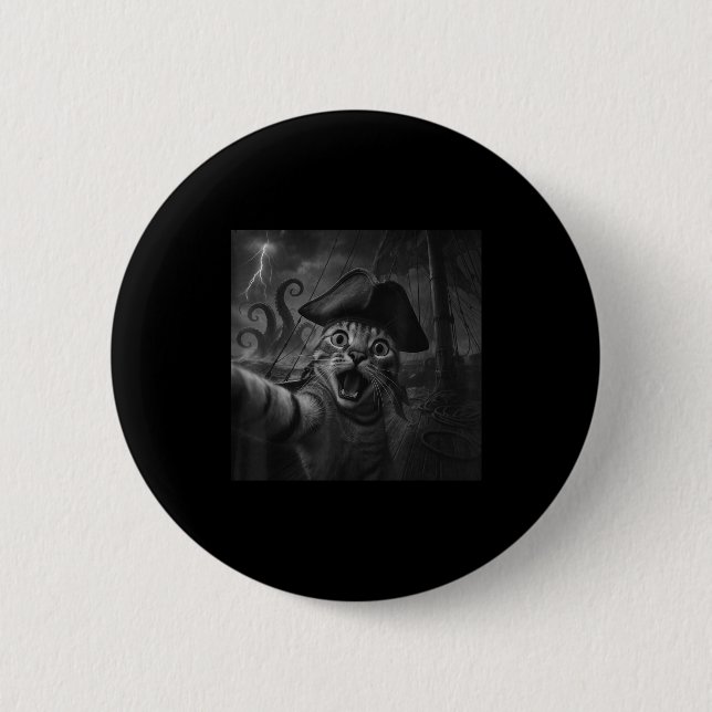 Cat Selfie With Kraken Octopus Funny Meme Men Wome Knapp (Framsida)