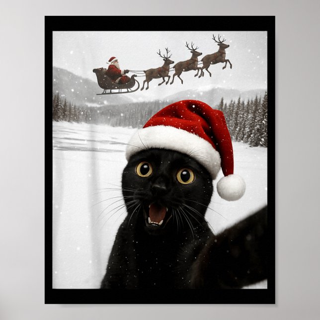 Cat Selfie With Santa Funny Black Cat Christmas Me Poster (Framsidan)