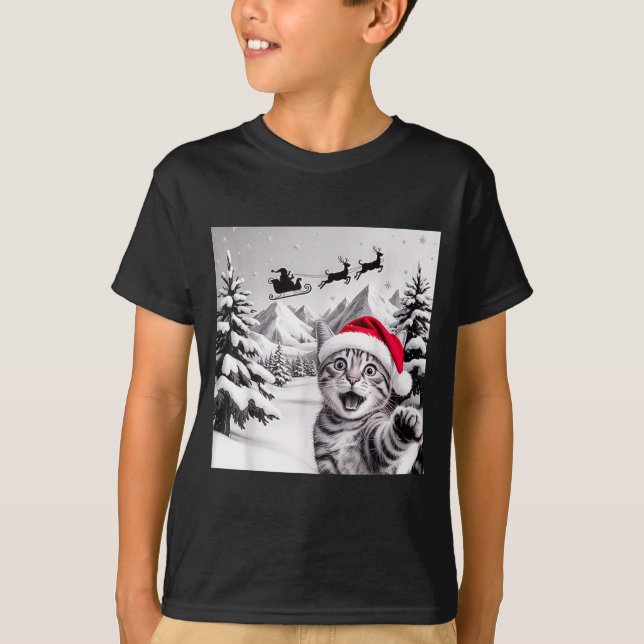 Cat Selfie With Santa  T Shirt (Framsida)