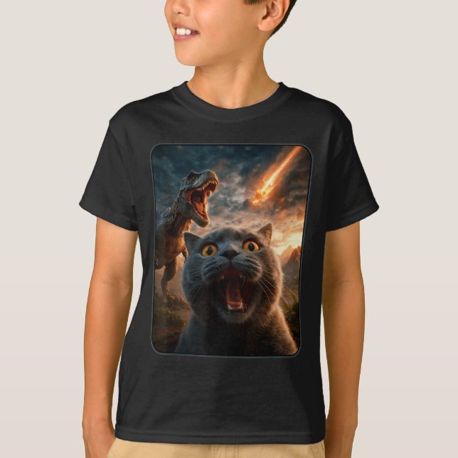 Cat Selfie With T-rex Dinosaur Funny Cat T Rex Shi T Shirt (Framsida)