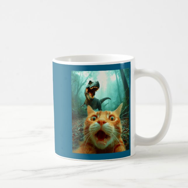 Cat Selfie With T-rex Dinosaur Trex Dino Men Women Kaffemugg (Höger)