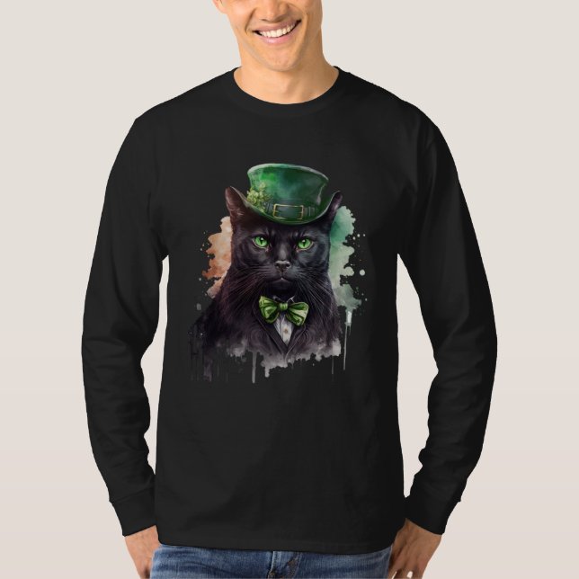 Cat  Shamrock St Patrick s Day Leprechaun Hat Blac T Shirt (Framsida)