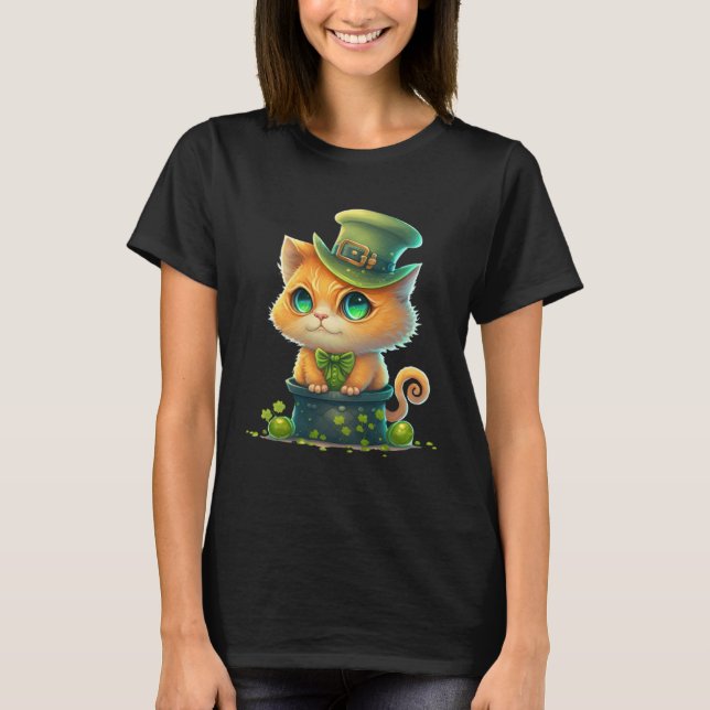 Cat Shamrock St Patrick s Day Leprechaun Hat Cute  T Shirt (Framsida)