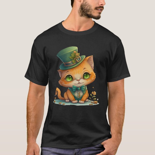 Cat Shamrock St Patrick s Day Leprechaun Hat Cute T Shirt (Framsida)