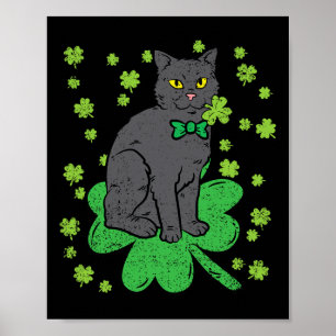 Cat Shamrock St patricks day 4 Löv Klöver Manar Wo Poster