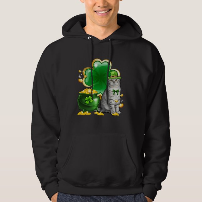 Cat Shamrock St Patricks Day Cat Meowy Irish Hoodie (Framsida)