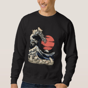 Cat Shirt Japansk Cat Kanagawa Wave Hokusai Kitte Lång Ärmad Tröja