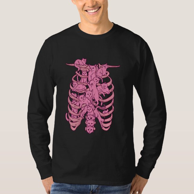 Cat Shirt Kattunge Tshirt Skull Skull Skeleton Pas T (Framsida)