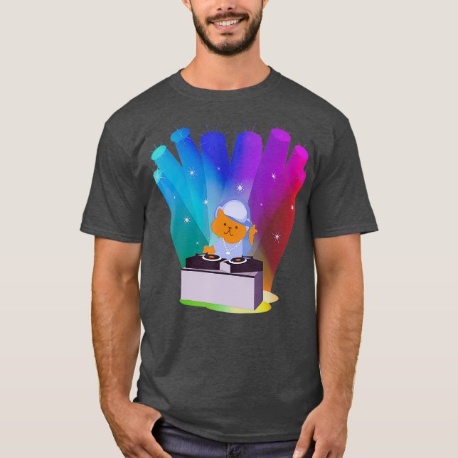 Cat Shirt Rainbow DJ Cat T (Framsida)