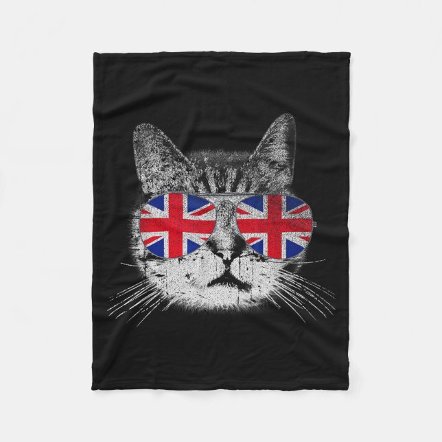 Cat Shirt Union Jack Flag Country Retro England Br Fleecefilt (Framsidan)