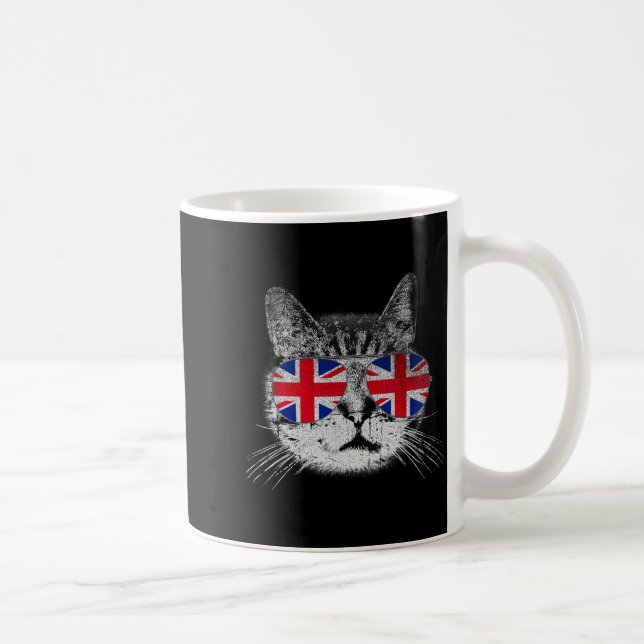 Cat Shirt Union Jack Flag Country Retro England Br Kaffemugg (Höger)