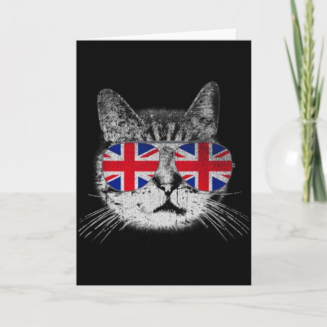 Cat Shirt Union Jack Flag Country Retro England Br Kort (Framsida)