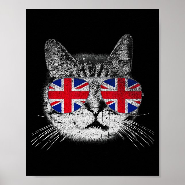 Cat Shirt Union Jack Flag Country Retro England Br Poster (Framsidan)