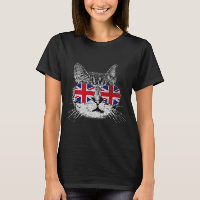 Cat Shirt Union Jack Flag Country Retro England Br T Shirt (Framsida)