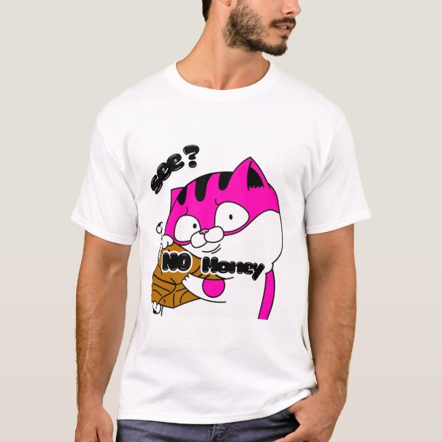 Cat Showing Purse Saying “See No Money” Funny Cute T Shirt (Framsida)
