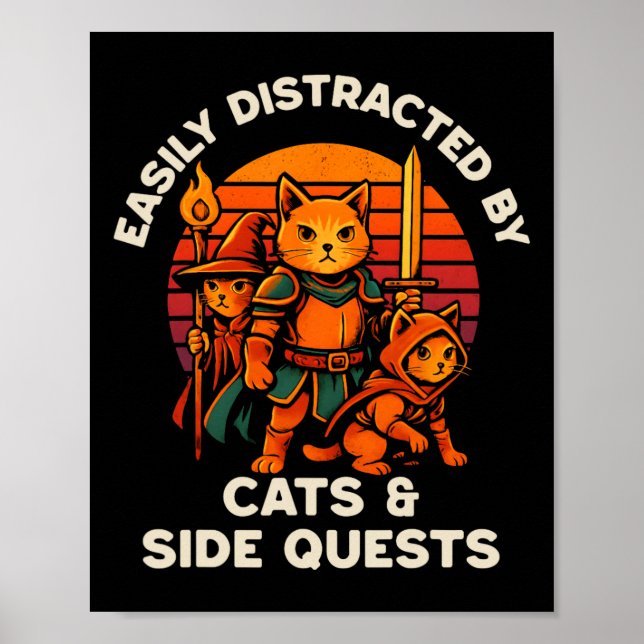 Cat Side Quest Funny Cats Tabletop Gamer Nerd Men  Poster (Framsidan)