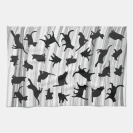 Cat Silhouette Black & White Light Grått Wispy Kökshandduk