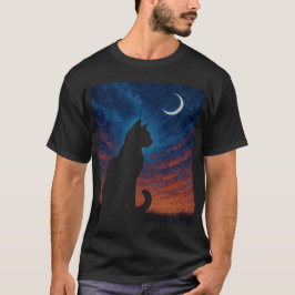 Cat Silhouette - Crescent Moon Night Sky T Shirt