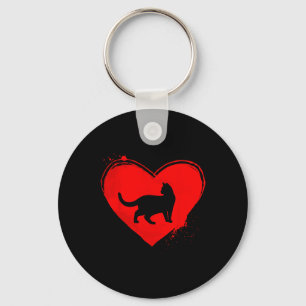 Cat Silhouette Heart Shape Valentine Cat Lovers Nyckelring