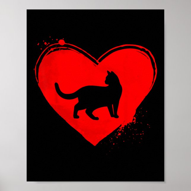 Cat Silhouette Heart Shape Valentine Cat Lovers Poster (Framsidan)