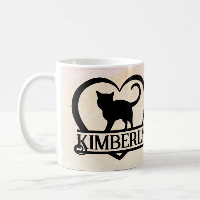 Cat Silhouette Heart Split Monogram Sunset Kaffemugg (Vänster)