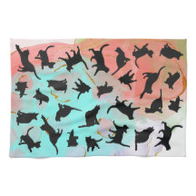 Cat Silhouette Kitchen Towel-blomma bläck-bakgrund