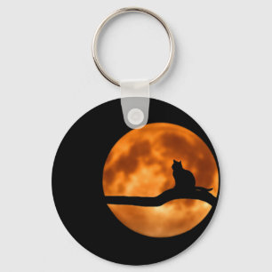 Cat Silhouette Moonlight. Knappen Anpassa Nyckelring